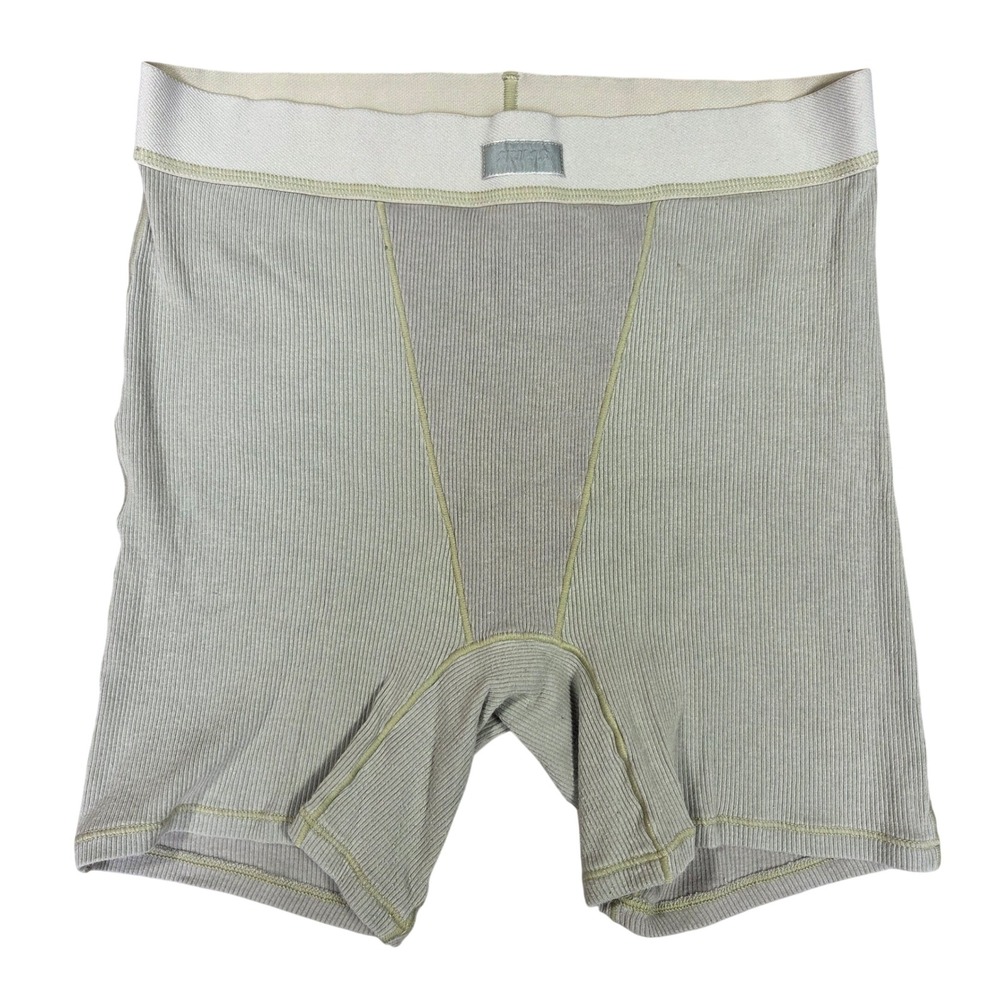 SKIMS Cotton Rib Boxer Sage Green Bone Mid Rise Lounge Shorts Size Medium Gym